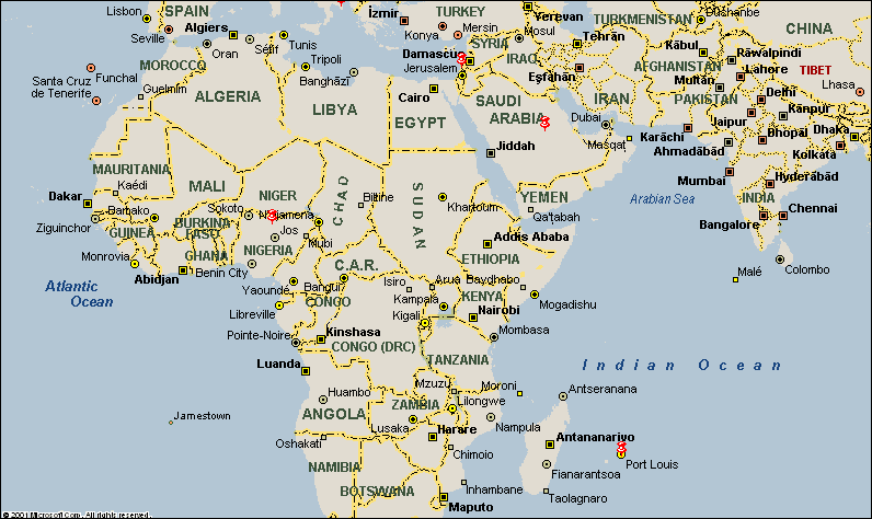 Cystinosis Map:  SOUTH AFRICA - SAUDI ARABIA